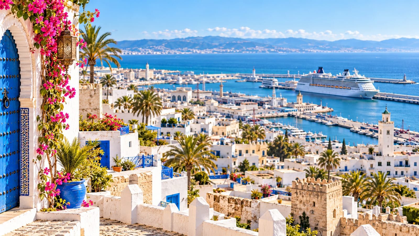 Tangier's historic city and coastline overlooking the cruise port